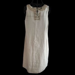 Jaclyn Smith linen Blend Large shift dress neutral summer dress sleeveless‎